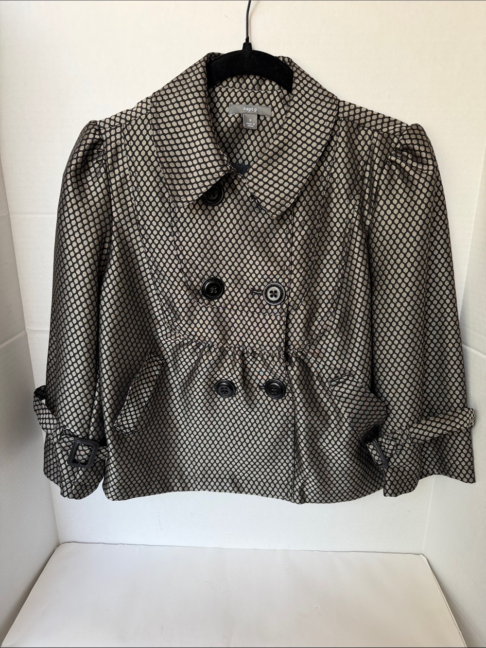 Ann Taylor Black and Taupe Patterned Cropped Trench Coat